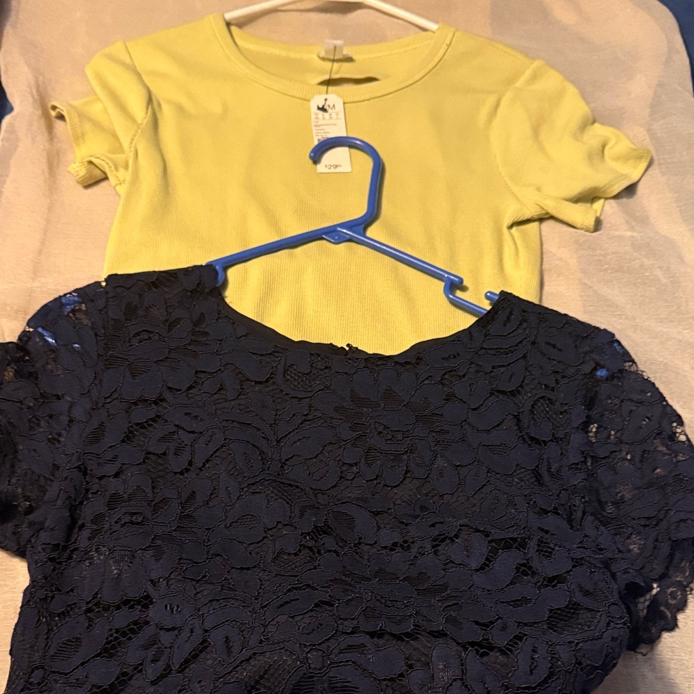 Yellow and Navy Lace Kids Top Set